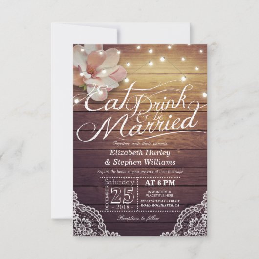 ESSEN SIE Drink & seien Sie Verheiratet Hochzeit f Einladung (Vorderseite)