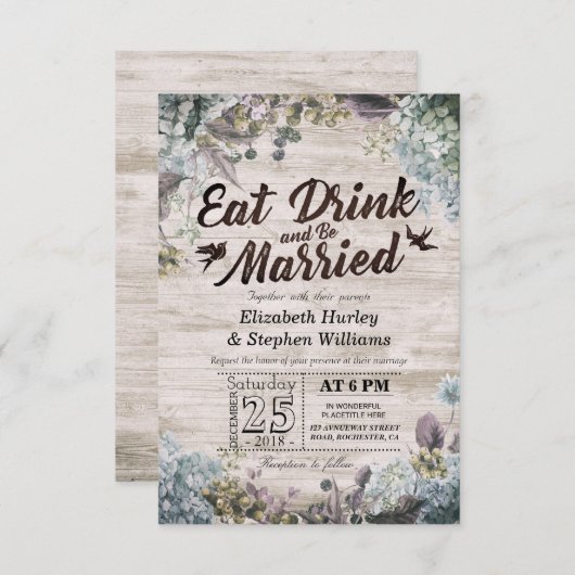 ESSEN SIE Drink & seien Sie Verheiratet Hochzeit f Einladung (Vorne/Hinten)