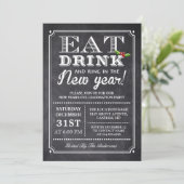 Essen Sie Drink und Ring im Silvester Party Einladung (Stehend Vorderseite)