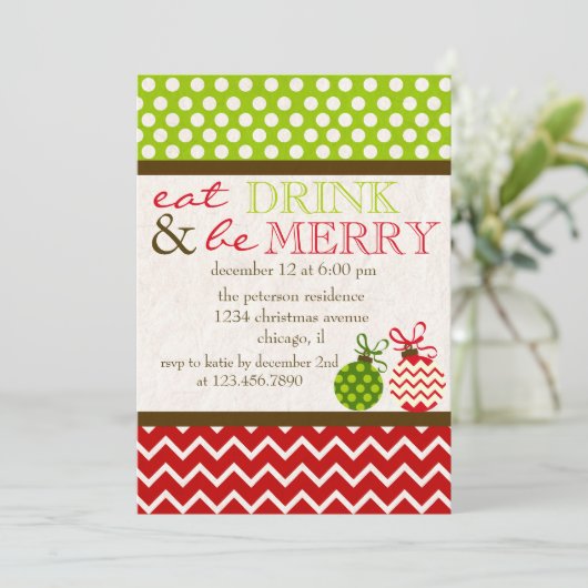 Essen Sie Drink und seien Sie froh Weihnachten Par Einladung (Stehend Vorderseite)