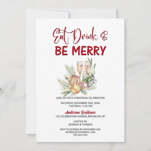 Essen Sie Drink und seien Sie froh Weihnachten Par Einladung (Vorderseite)