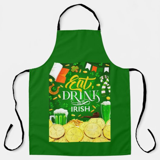 Essen Sie Drink und seien Sie irische All-over-Pri Schürze (Vorderseite)