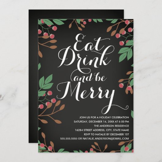 Essen Sie Drink und seien Sie Merry Holly Berries Einladung (Vorne/Hinten)