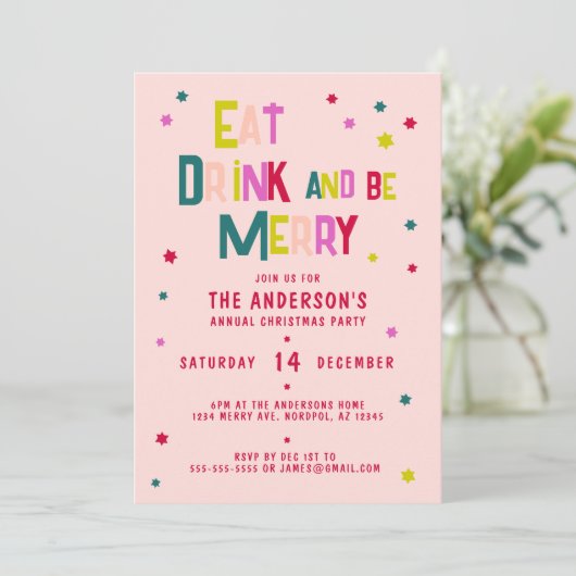 ESSEN SIE DRINK UND seien Sie NUR Personalisiert b Einladung (Stehend Vorderseite)