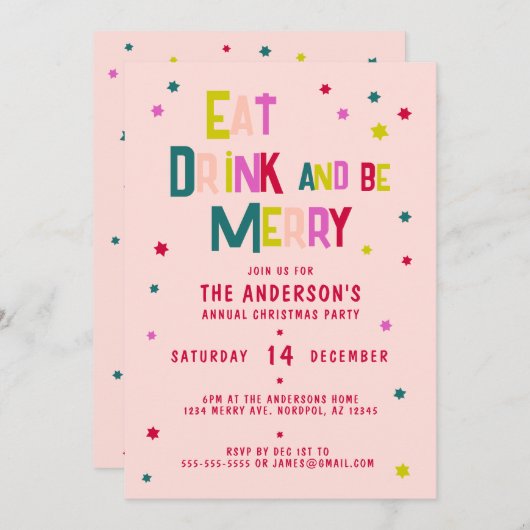 ESSEN SIE DRINK UND seien Sie NUR Personalisiert b Einladung (Vorne/Hinten)
