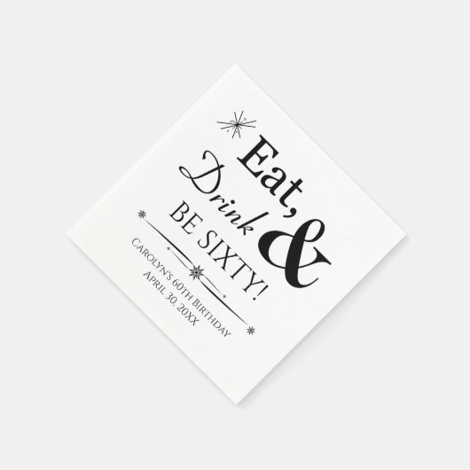 Essen Sie Drink und Seien Sie sechzig Funky Retro Serviette (Ecke)