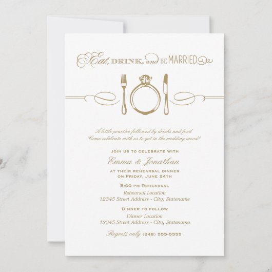 Essen Sie Drink und Verheiratet antike Probe Abend Einladung (Vorderseite)