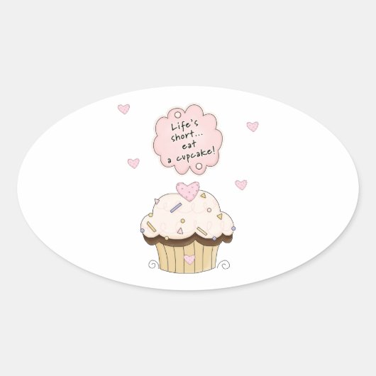 Essen Sie einen Cupcake Ovaler Aufkleber (Vorderseite)