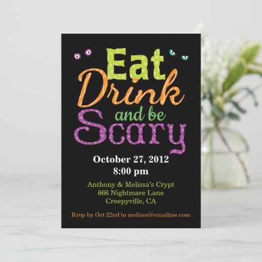 Essen Sie, Getränk u. seien Sie beängstigend Einladung (Stehend Vorderseite)