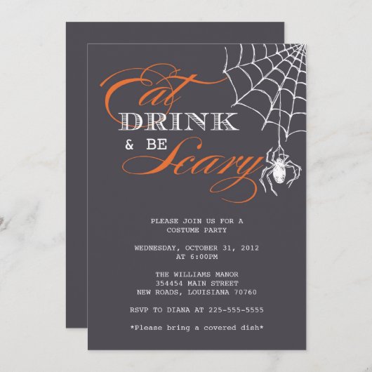 Essen Sie Getränk u. seien Sie beängstigendes | Einladung (Vorne/Hinten)