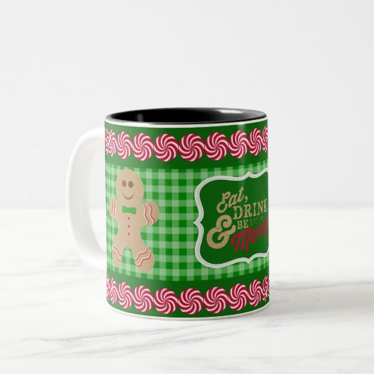 Essen Sie, Getränk u. seien Sie fröhliche grüne Zweifarbige Tasse (Vorderseite Links)