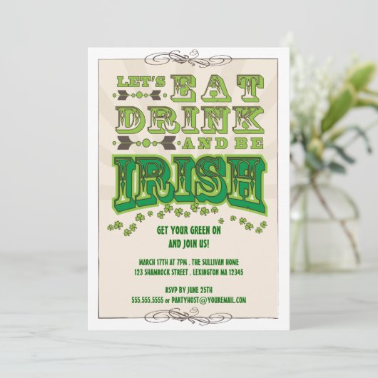 Essen Sie, Getränk u. seien Sie Iren-St Patrick Einladung (Stehend Vorderseite)