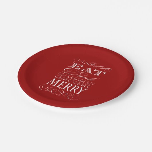 Essen Sie Getränk und seien Sie fröhliches Pappteller (Schrägansicht)