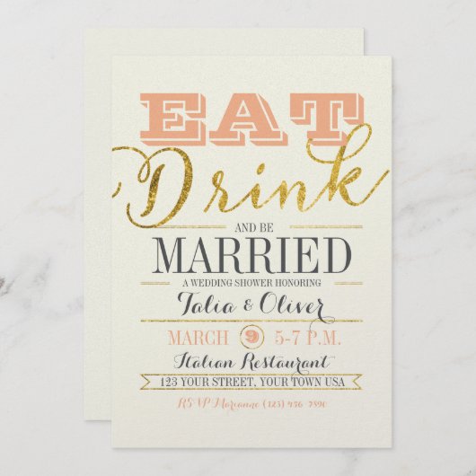 ESSEN SIE GETRÄNK UND SEIN VERHEIRATETER Polterabe Einladung (Vorne/Hinten)