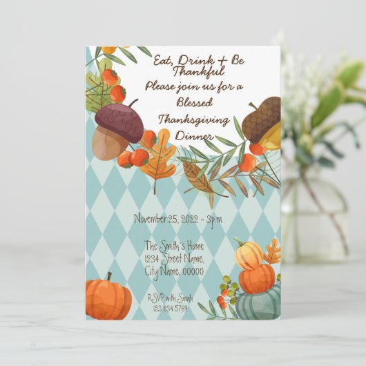 ESSEN SIE GETRÄNK UND SIND SIE DANKBAR EINLADEN EINLADUNG (Stehend Vorderseite)