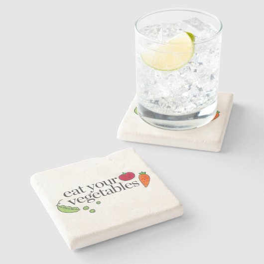 Essen Sie Ihr Gemüse Steinuntersetzer (Seitenansicht)