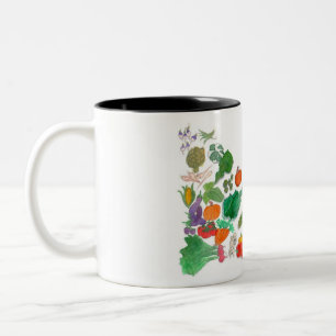 Essen Sie Ihre Veggies (die Gemüseillustration Zweifarbige Tasse