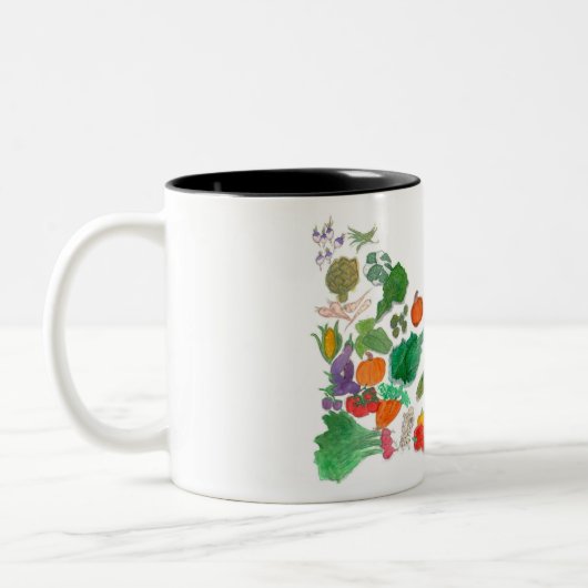 Essen Sie Ihre Veggies (die Gemüseillustration Zweifarbige Tasse (Links)