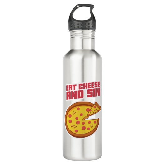 Essen Sie Käse und Sin Edelstahlflasche (Vorderseite)