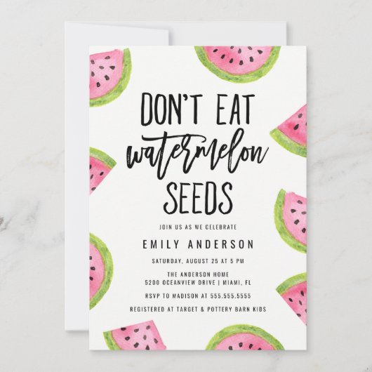 Essen Sie keine Watermelon Seeds Babydusche Einladung (Vorderseite)