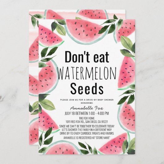 Essen Sie keine Watermelon Seeds Drive-by Baby Sho Einladung (Vorne/Hinten)