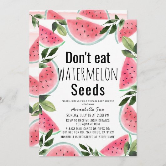 Essen Sie keine Watermelon Seeds Virtual Baby Show Einladung (Vorne/Hinten)