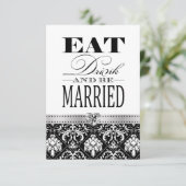 Essen Sie Liebe und Verheiratet sein - Schwarz / W RSVP Karte (Stehend Vorderseite)
