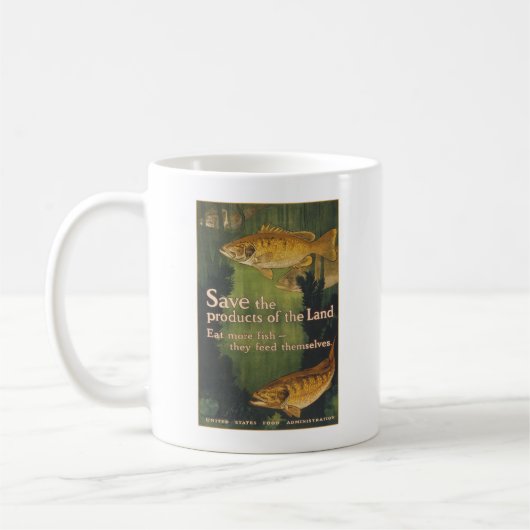 Essen Sie mehr Fische - Vintages Plakat WW1 Kaffeetasse (Links)