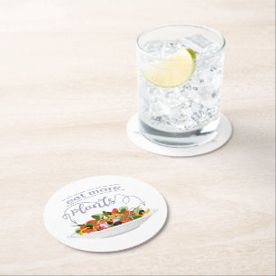 Essen Sie mehr Pflanze Frischsalat Motivation Buch Runder Pappuntersetzer