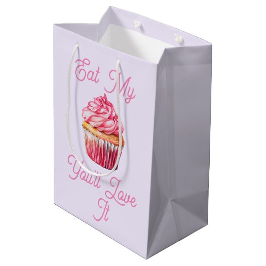 Essen Sie meine Muffin-Geschenktasche Mittlere Geschenktüte (Rückseite Schrägansicht)
