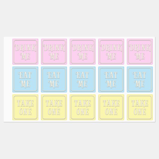 "Essen Sie mich, trinken Sie mich, nehmen Sie eins Etiketten (Blatt)