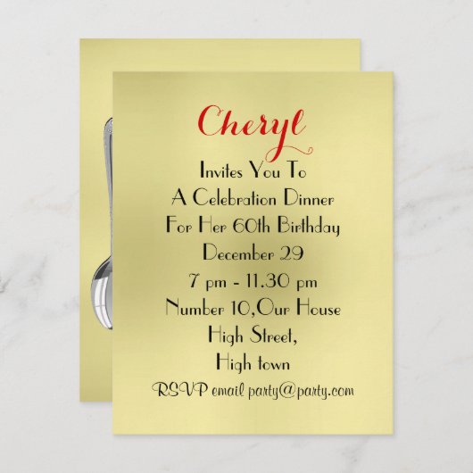 Essen Sie mit mir Party Ort Einladung (Vorne/Hinten)