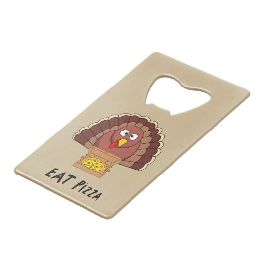 Essen Sie Pizza mit Erntedank Türkei Geldbeutel Flaschenöffner (Rückseite Schrägansicht)