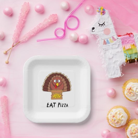 Essen Sie Pizza mit Erntedank Türkei Pappteller (Party)