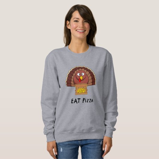 Essen Sie Pizza mit Erntedank Türkei Sweatshirt (Vorne ganz)