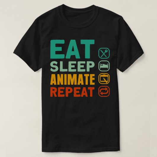 Essen Sie Schlaf animieren Wiederholung Animation T-Shirt (Design vorne)