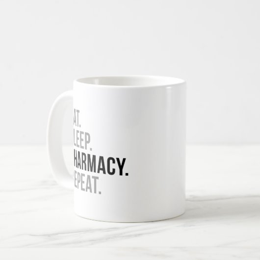 Essen Sie Schlaf-Apotheken-Wiederholung Kaffeetasse (Vorderseite Links)