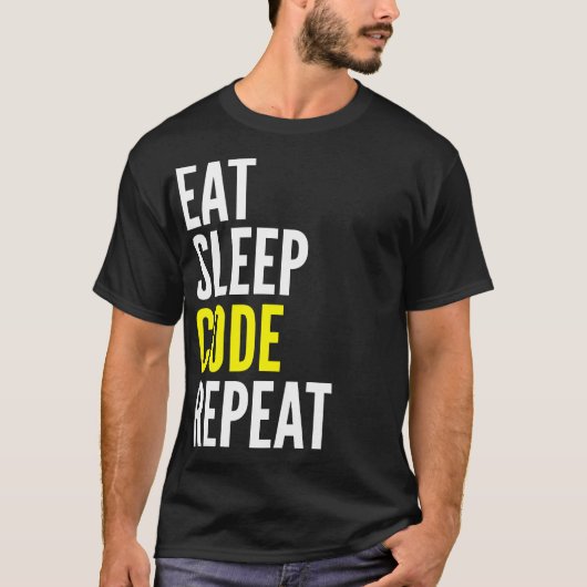 Essen Sie Schlaf-Code-Wiederholungs-lustiges T-Shirt (Vorderseite)