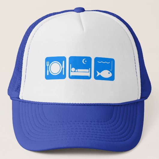 Essen Sie Schlaf-Fischblau Truckerkappe (Vorderseite)