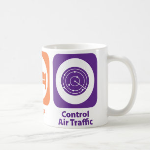 Essen Sie Schlaf-Kontrollen-Flugverkehr Kaffeetasse