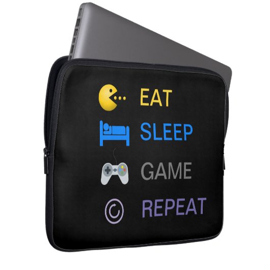 Essen Sie Schlaf-Spiel wiederholen lustige Text-Ga Laptopschutzhülle (Vorne Rechts)