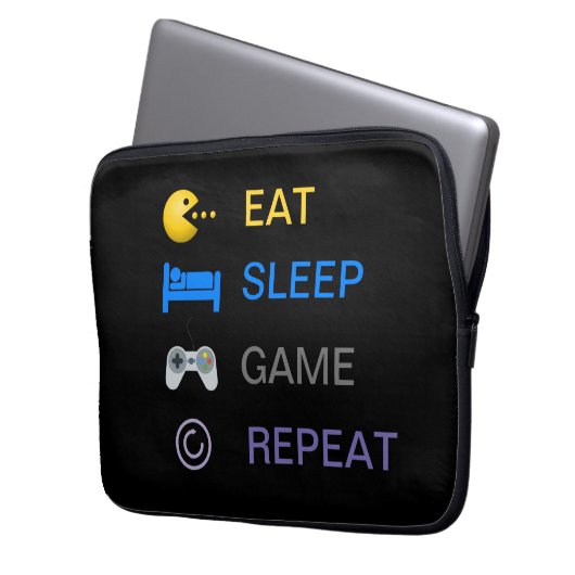 Essen Sie Schlaf-Spiel wiederholen lustige Text-Ga Laptopschutzhülle (Vorderseite Links)