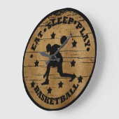 Essen Sie Schlaf spielen Basketball-Retrospieler Große Wanduhr (Winkel)