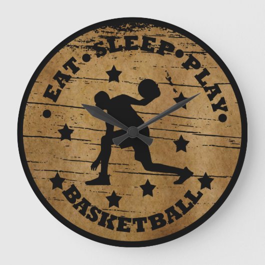 Essen Sie Schlaf spielen Basketball-Retrospieler Große Wanduhr (Vorderseite)