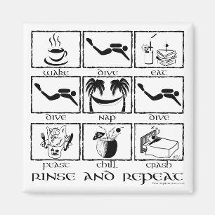 Essen Sie Schlaf-Tauchen-Spülen und Wiederholung Magnet