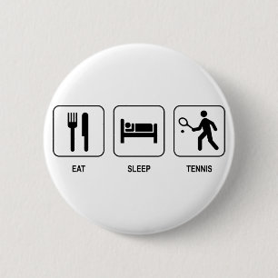 Essen Sie Schlaf-Tennis-Knopf Button
