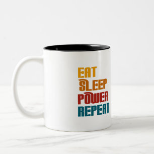 Essen Sie schlafen Power wiederholen lustig Zweifarbige Tasse