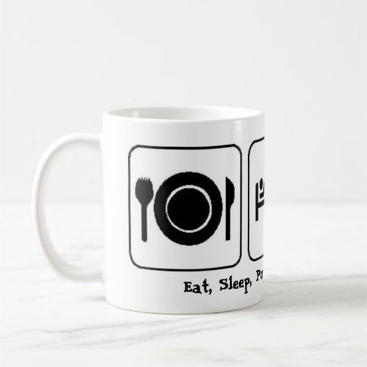 Essen Sie, schlafen Sie, angetriebenes Kaffeetasse (Links)