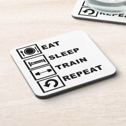 Essen Sie, schlafen Sie, bilden Sie aus, Untersetzer (Linke Seite)