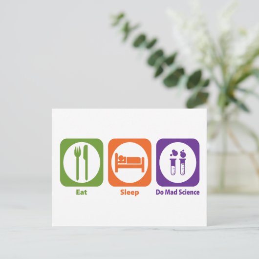 Essen Sie schlafend Do Mad Science Postkarte (Stehend Vorderseite)